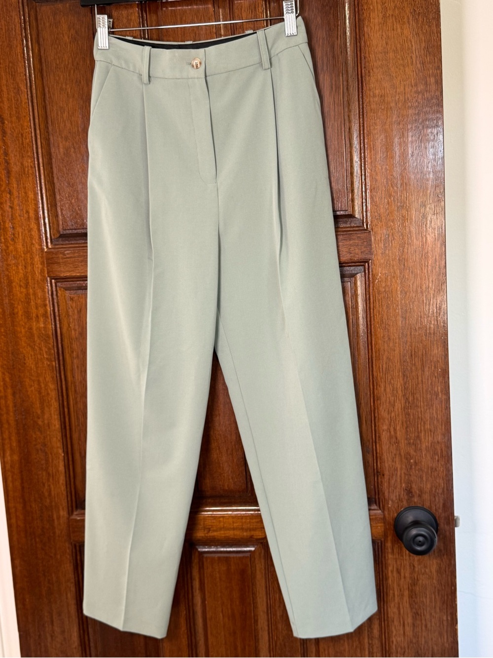 Topshop Light Sage Straight-Leg Trousers